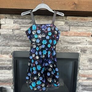 Elegant Floral Kids Dress - Black and Blue